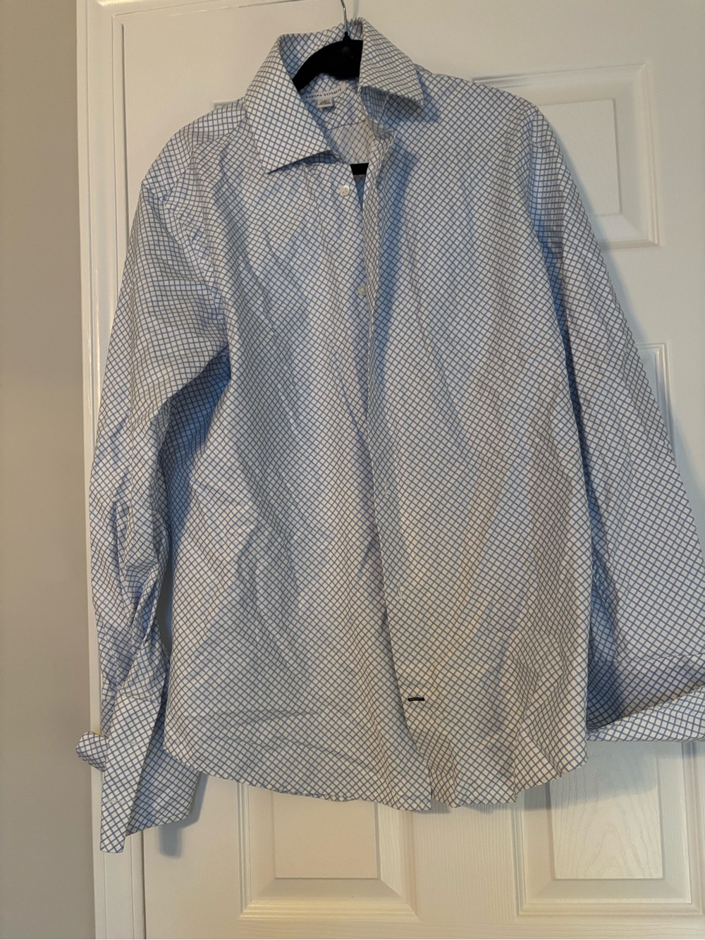Banana Republic White Shirt with Blue Micro-Check Pattern